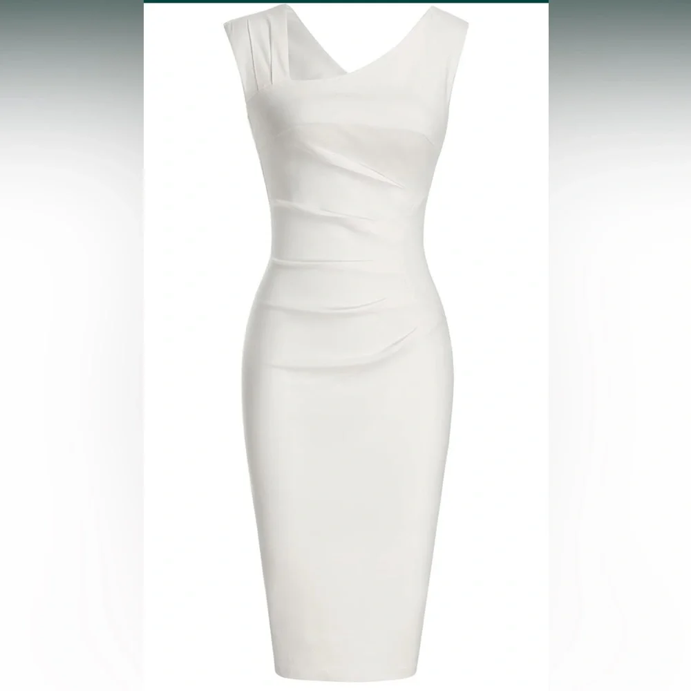 MUXXN Women's Retro 1950s Style Sleeveless Slim Business Pencil Dress - Picture 3 of 13